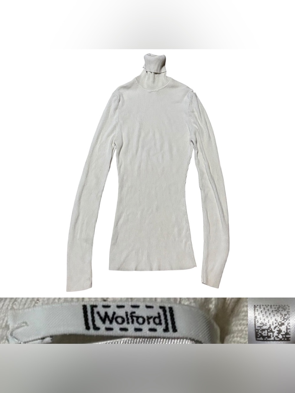 Wolford 100% Virgin Wool Ribbed Turtleneck Top Women’s Size Small In Cream - Picture 2 of 8